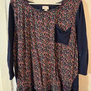 Anthropologie Plaid and Flower Print Tee
